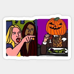 Halloween Horror Woman Yelling at Cat Memes with Pumpkin Head Leonardo Sticker